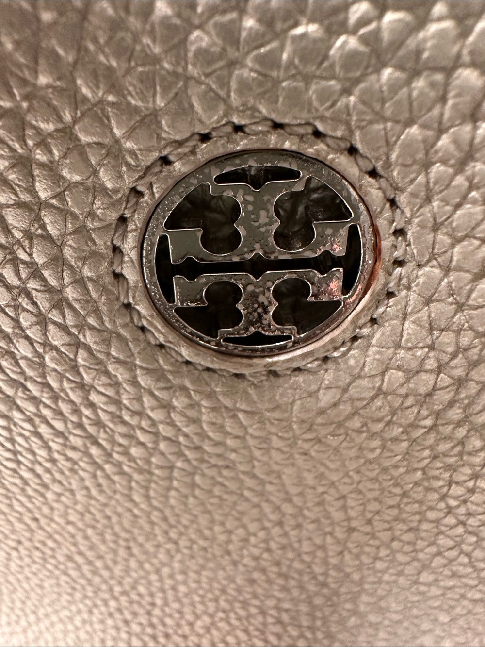 Tory Burch Metallic Taupe Pebbled Faux Leather Tote - Picture 3 of 6